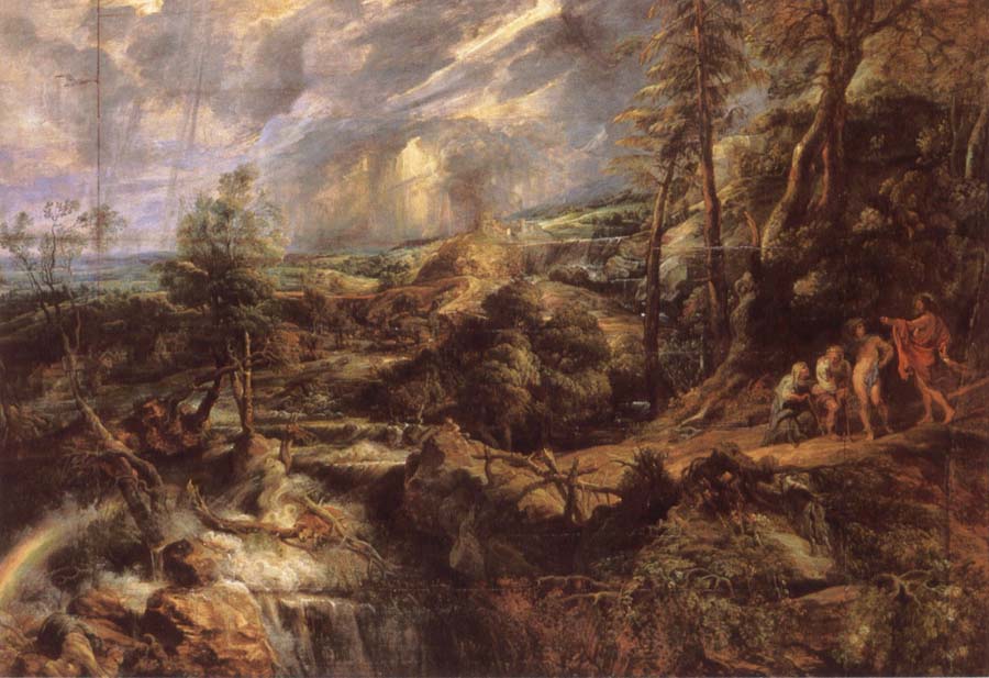 Stormy lanscape with Philemon and Baucis
